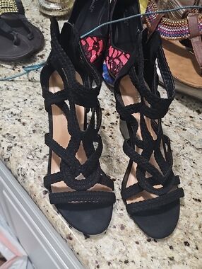 Women's Size 9 Black Braided Strappy High Heel Sandals Brand New